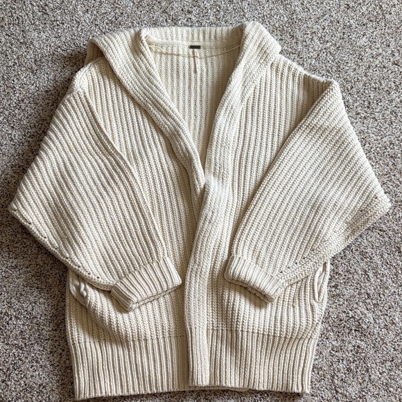 Free People Swim Too Deep Birch Cream Ribbed Women's Cardigan - Picture 3 of 7